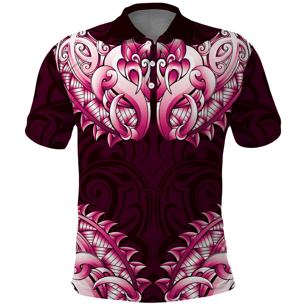 New Zealand Ta Moko Polo Shirt Aotearoa Maori Chest Tattoo Pink