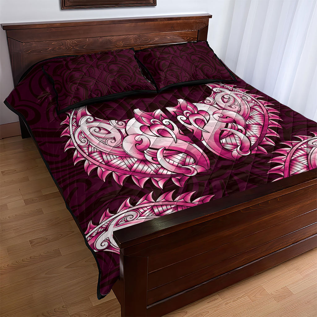 New Zealand Ta Moko Quilt Bed Set Aotearoa Maori Chest Tattoo Pink