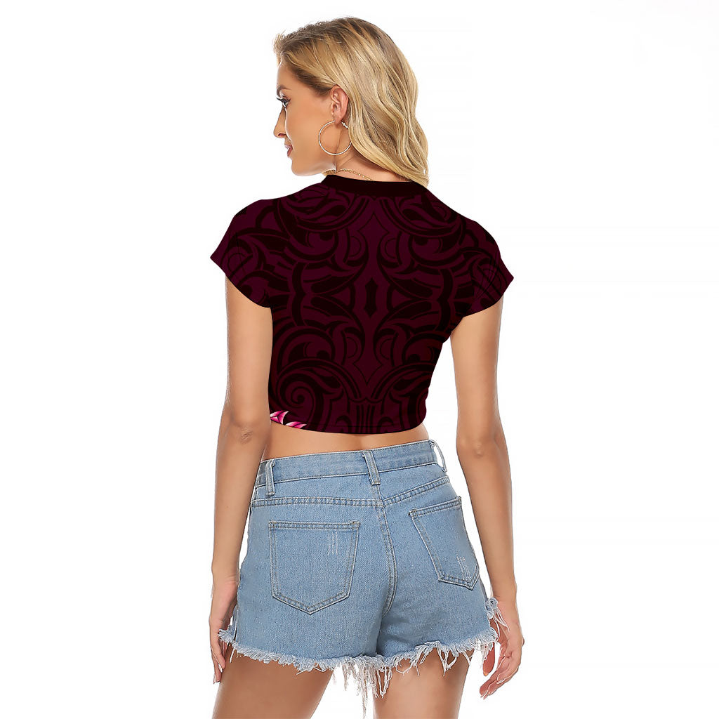 New Zealand Ta Moko Raglan Cropped T Shirt Aotearoa Maori Chest Tattoo Pink