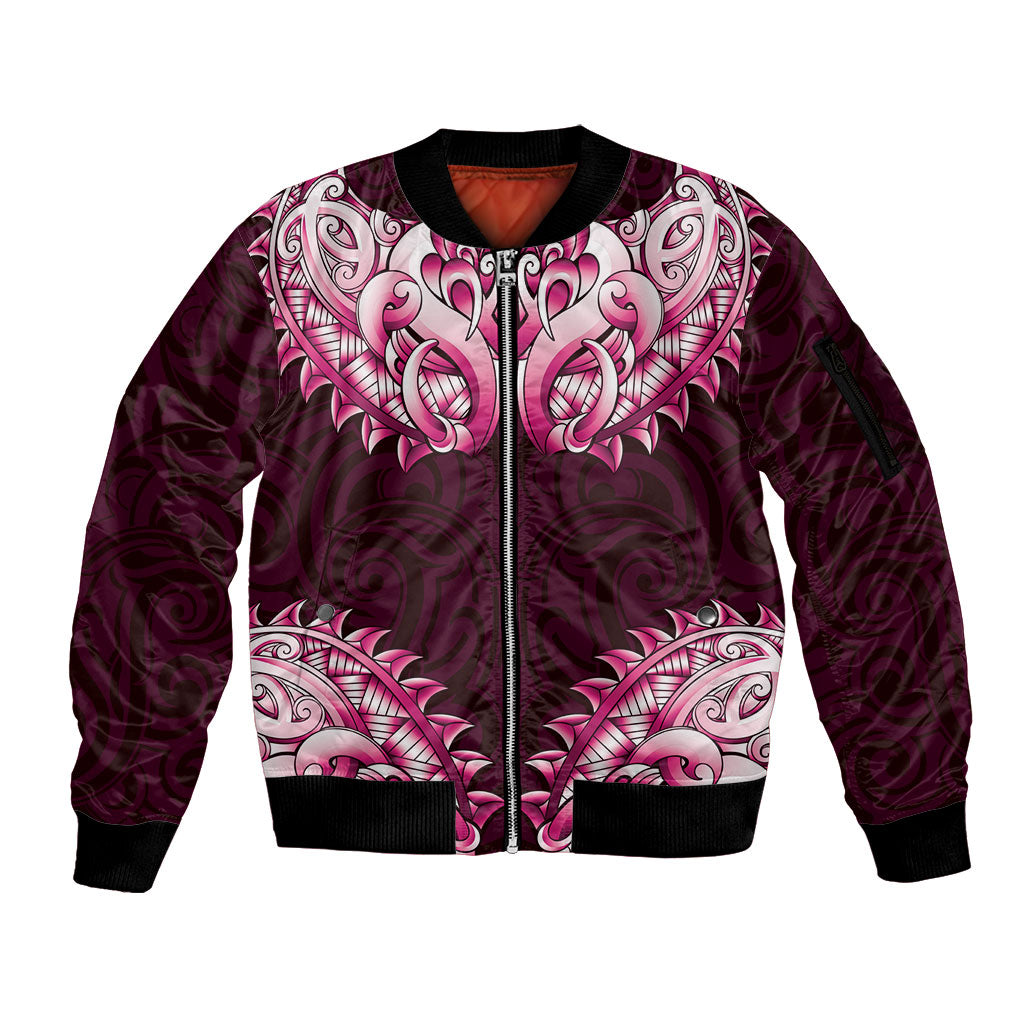 New Zealand Ta Moko Sleeve Zip Bomber Jacket Aotearoa Maori Chest Tattoo Pink