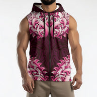 New Zealand Ta Moko Sleeveless Zip Hoodie Aotearoa Maori Chest Tattoo Pink