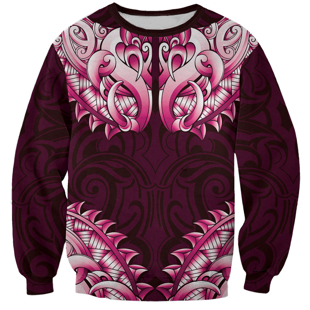 New Zealand Ta Moko Sweatshirt Aotearoa Maori Chest Tattoo Pink