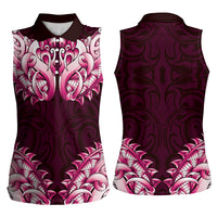 New Zealand Ta Moko Women Sleeveless Polo Shirt Aotearoa Maori Chest Tattoo Pink