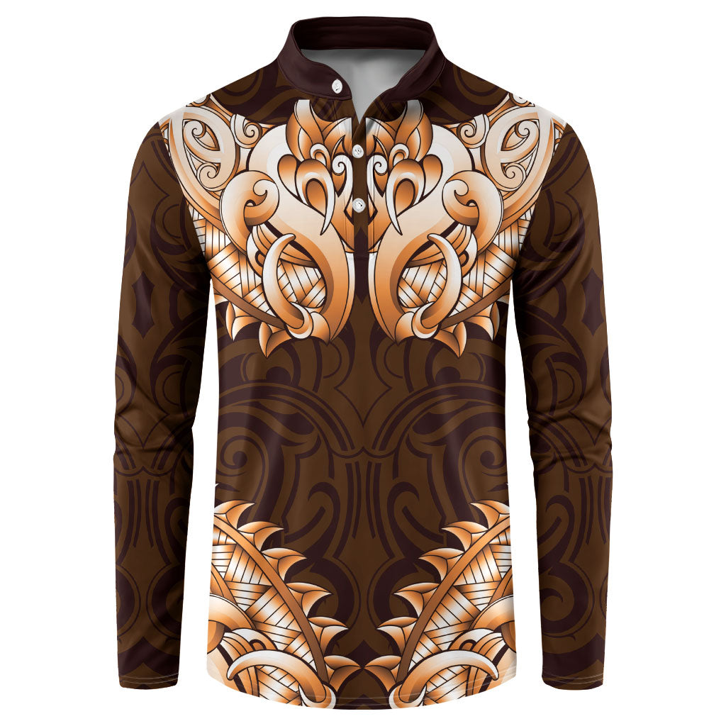 New Zealand Ta Moko Button Sweatshirt Aotearoa Maori Chest Tattoo Orange