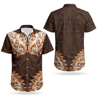 New Zealand Ta Moko Couples Matching Off Shoulder Short Dress and Hawaiian Shirt Aotearoa Maori Chest Tattoo Orange