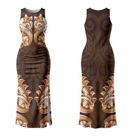 New Zealand Ta Moko Couples Matching Tank Maxi Dress and Hawaiian Shirt Aotearoa Maori Chest Tattoo Orange