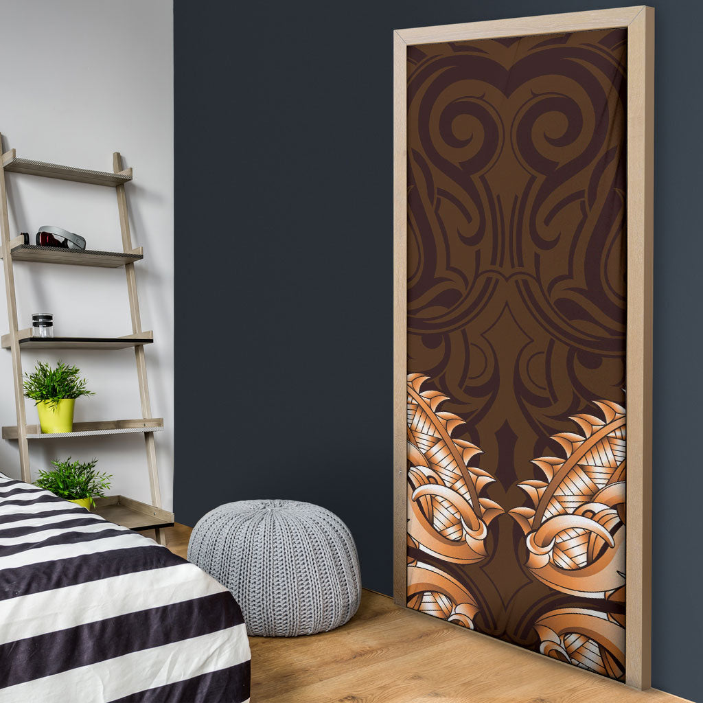 New Zealand Ta Moko Door Cover Aotearoa Maori Chest Tattoo Orange