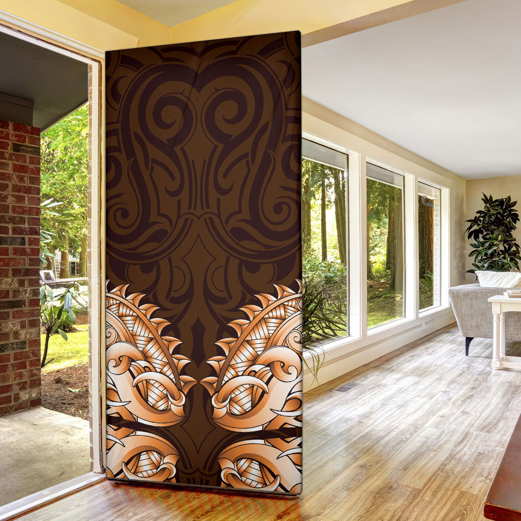 New Zealand Ta Moko Door Cover Aotearoa Maori Chest Tattoo Orange