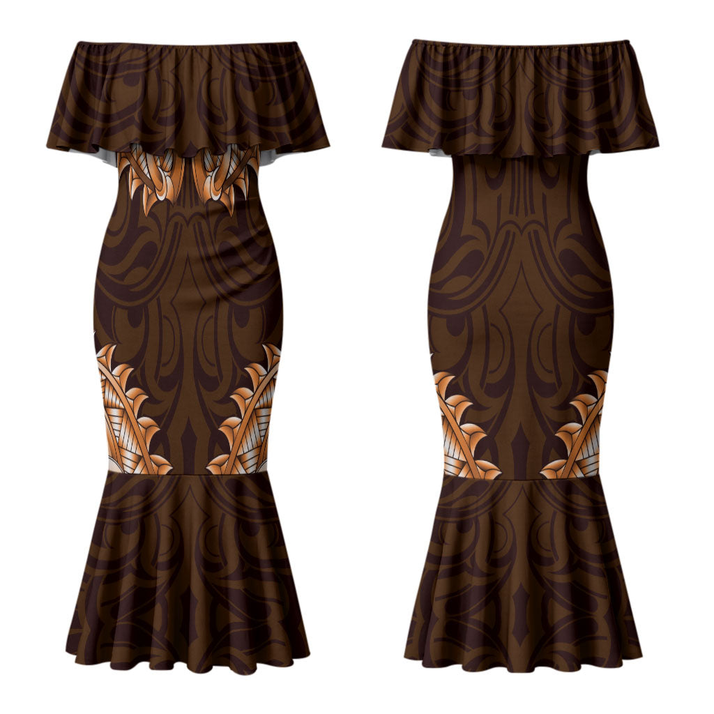 New Zealand Ta Moko Family Matching Mermaid Dress and Hawaiian Shirt Aotearoa Maori Chest Tattoo Orange