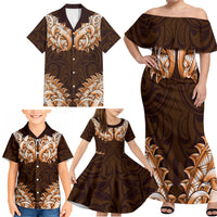 New Zealand Ta Moko Family Matching Off Shoulder Maxi Dress and Hawaiian Shirt Aotearoa Maori Chest Tattoo Orange
