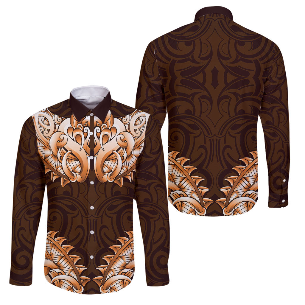New Zealand Ta Moko Family Matching Puletasi and Hawaiian Shirt Aotearoa Maori Chest Tattoo Orange