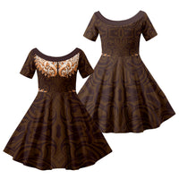 New Zealand Ta Moko Family Matching Short Sleeve Bodycon Dress and Hawaiian Shirt Aotearoa Maori Chest Tattoo Orange
