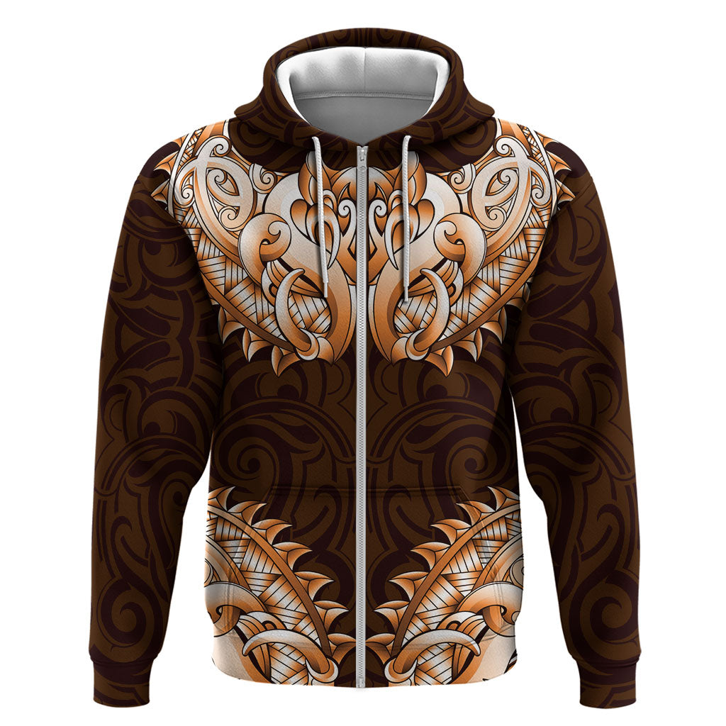 New Zealand Ta Moko Hoodie Aotearoa Maori Chest Tattoo Orange