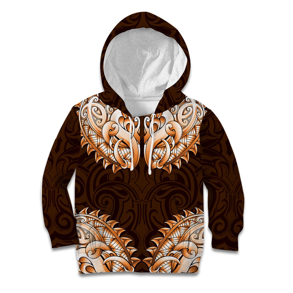 New Zealand Ta Moko Kid Hoodie Aotearoa Maori Chest Tattoo Orange
