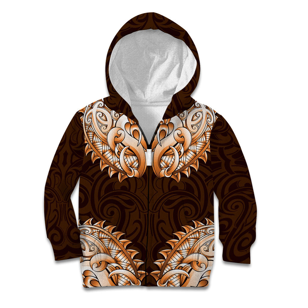 New Zealand Ta Moko Kid Hoodie Aotearoa Maori Chest Tattoo Orange