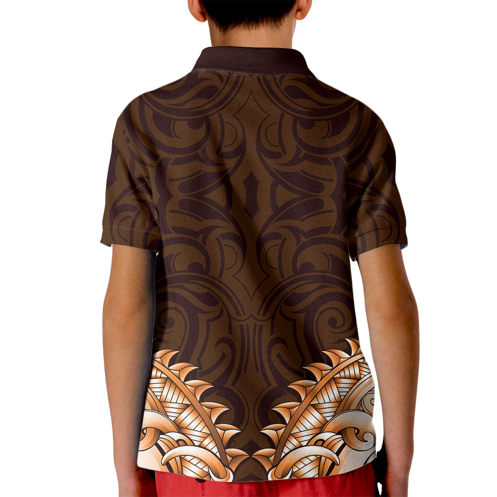 New Zealand Ta Moko Kid Polo Shirt Aotearoa Maori Chest Tattoo Orange
