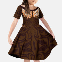 New Zealand Ta Moko Kid Short Sleeve Dress Aotearoa Maori Chest Tattoo Orange