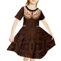 New Zealand Ta Moko Kid Short Sleeve Dress Aotearoa Maori Chest Tattoo Orange