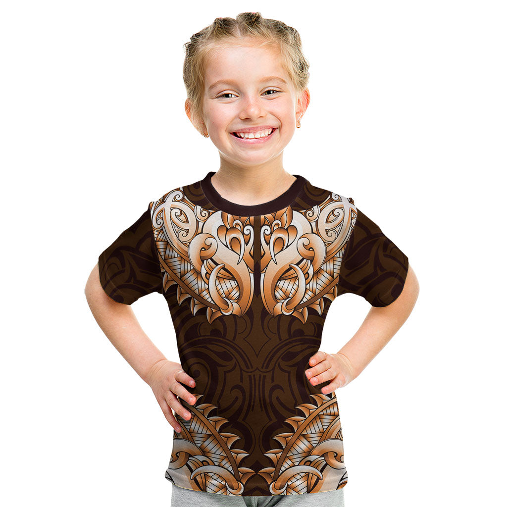 New Zealand Ta Moko Kid T Shirt Aotearoa Maori Chest Tattoo Orange