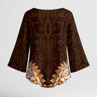 New Zealand Ta Moko Kimono Sleeve Blouse Aotearoa Maori Chest Tattoo Orange