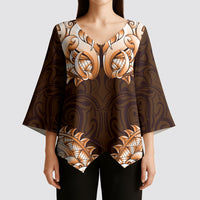 New Zealand Ta Moko Kimono Sleeve Blouse Aotearoa Maori Chest Tattoo Orange