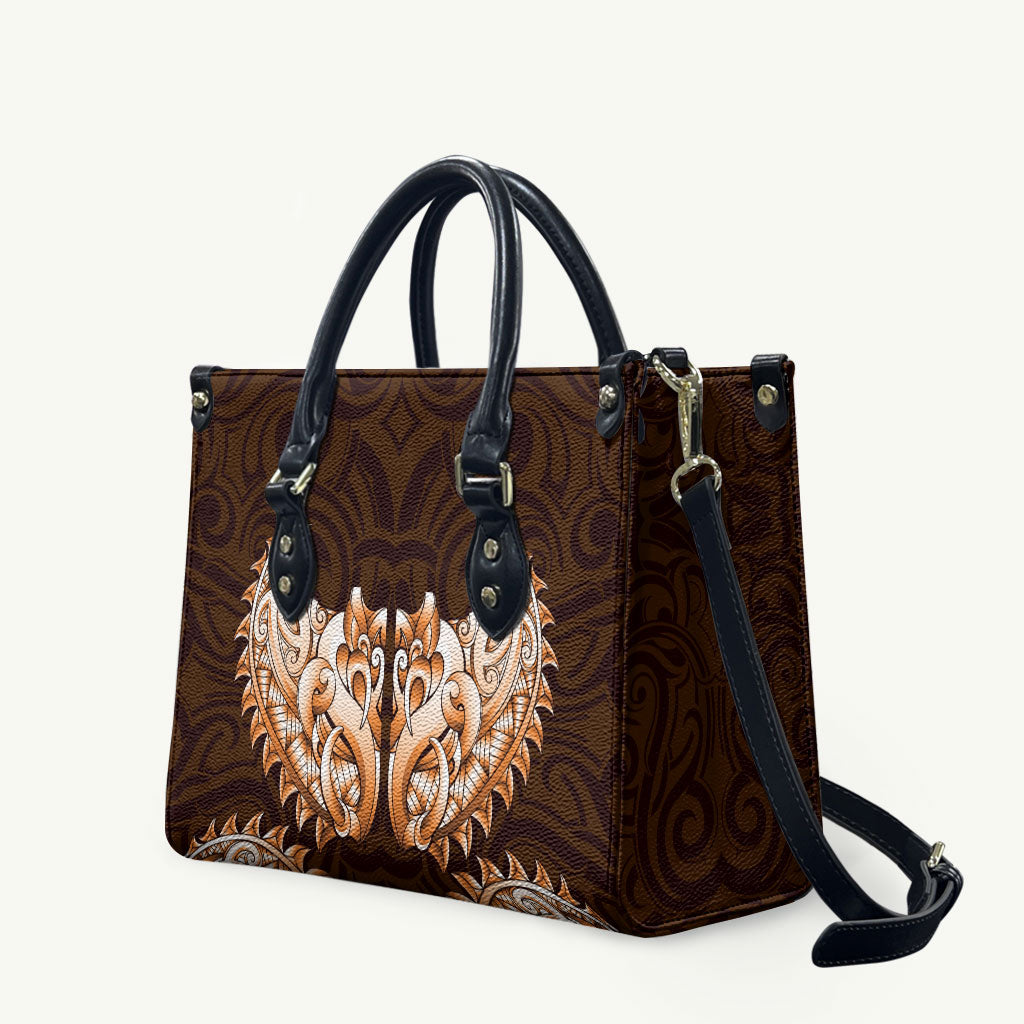 New Zealand Ta Moko Leather Bag Aotearoa Maori Chest Tattoo Orange