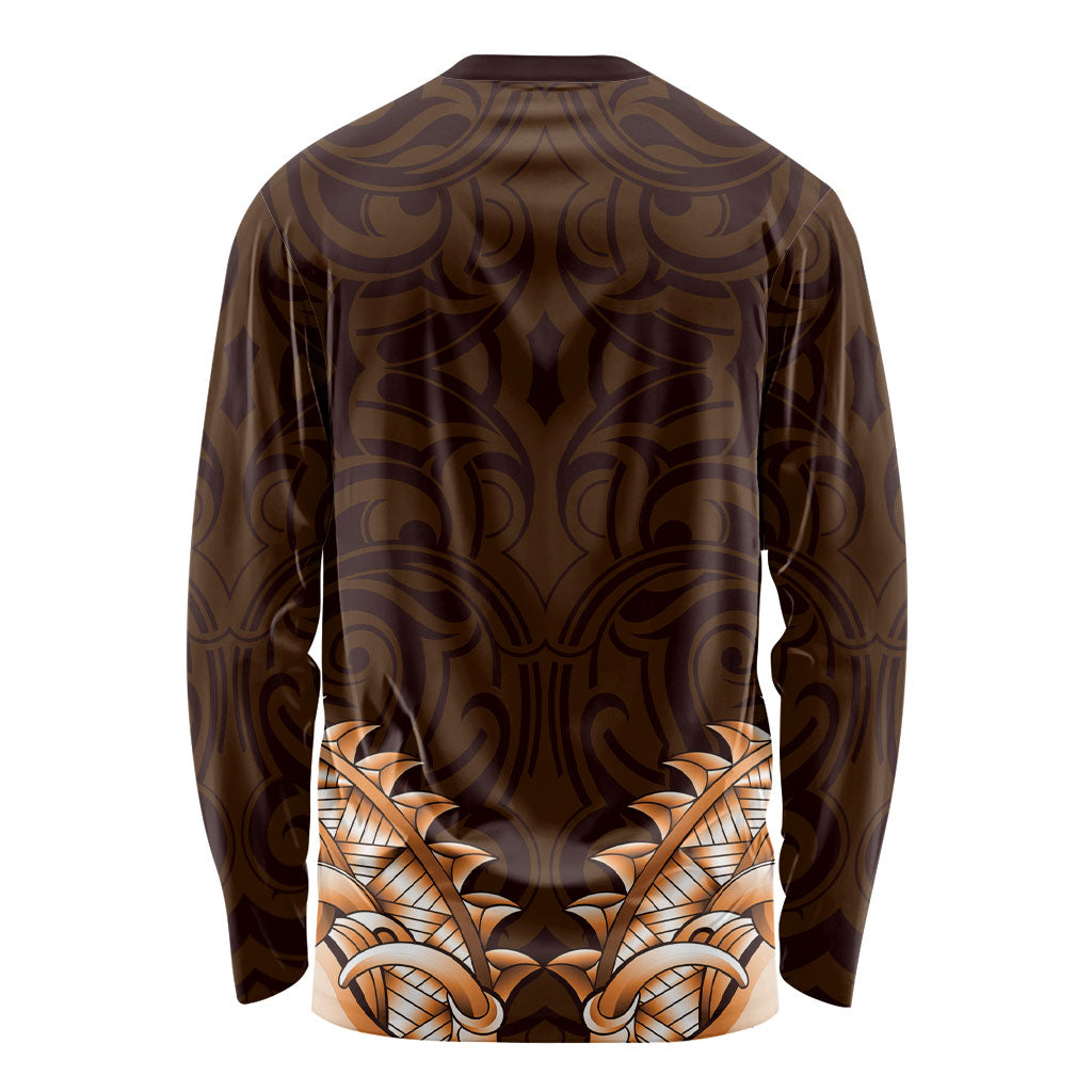 New Zealand Ta Moko Long Sleeve Shirt Aotearoa Maori Chest Tattoo Orange