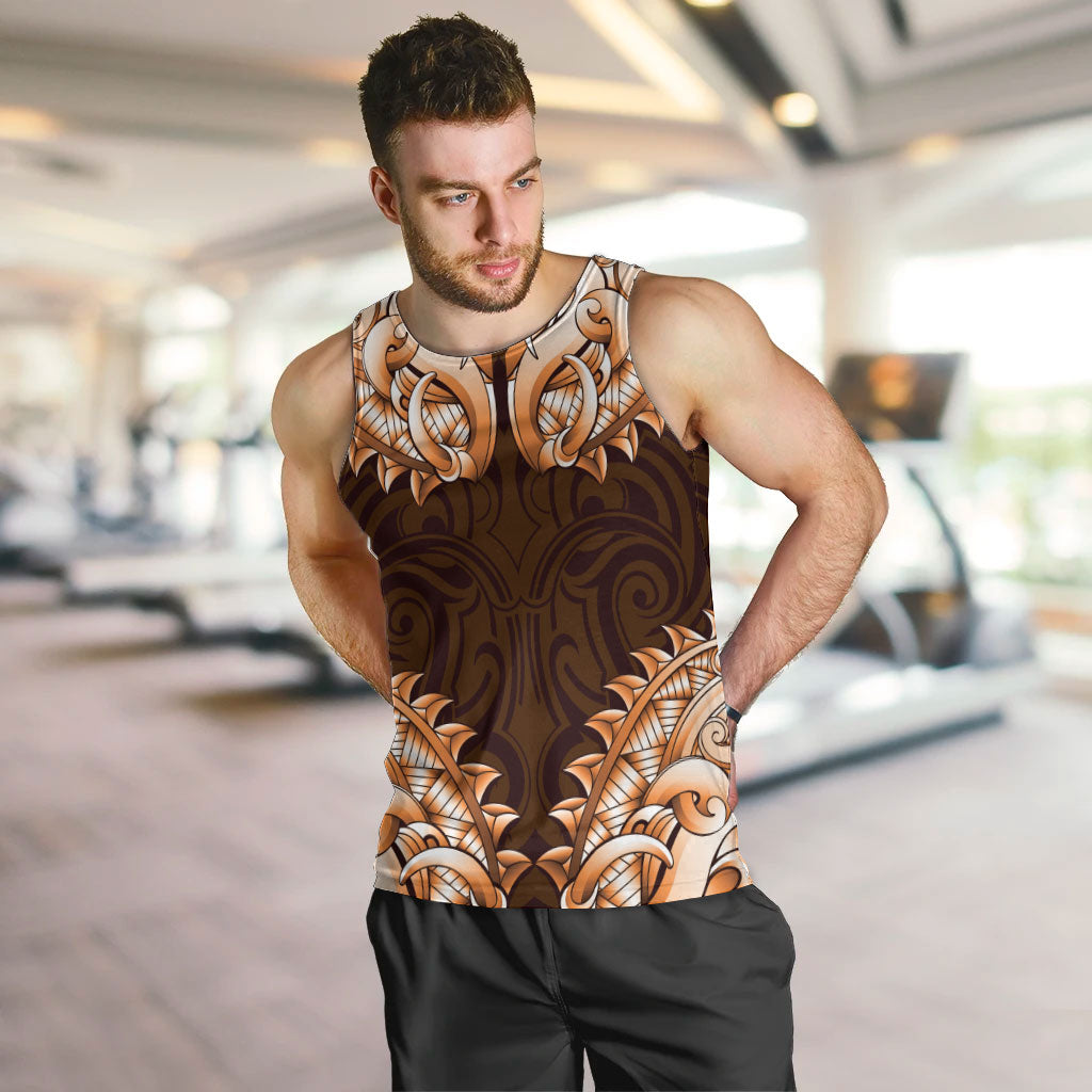 New Zealand Ta Moko Men Tank Top Aotearoa Maori Chest Tattoo Orange