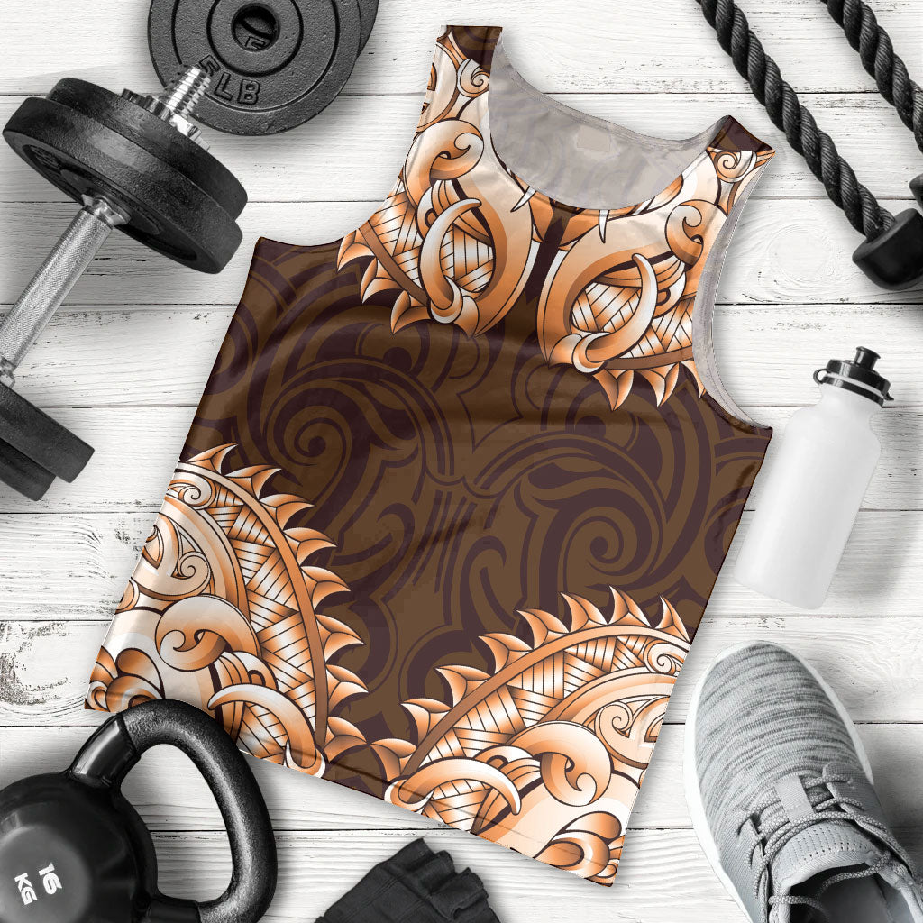 New Zealand Ta Moko Men Tank Top Aotearoa Maori Chest Tattoo Orange