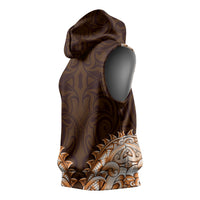 New Zealand Ta Moko Sleeveless Hoodie Aotearoa Maori Chest Tattoo Orange