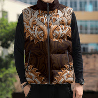 New Zealand Ta Moko Sleeveless Puffer Jacket Aotearoa Maori Chest Tattoo Orange