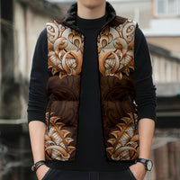 New Zealand Ta Moko Sleeveless Puffer Jacket Aotearoa Maori Chest Tattoo Orange
