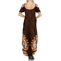 New Zealand Ta Moko Summer Maxi Dress Aotearoa Maori Chest Tattoo Orange