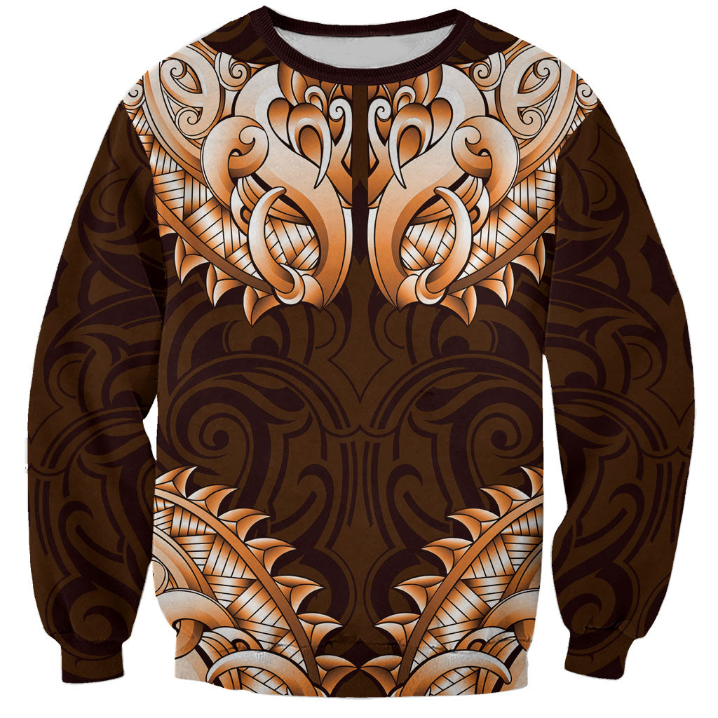 New Zealand Ta Moko Sweatshirt Aotearoa Maori Chest Tattoo Orange