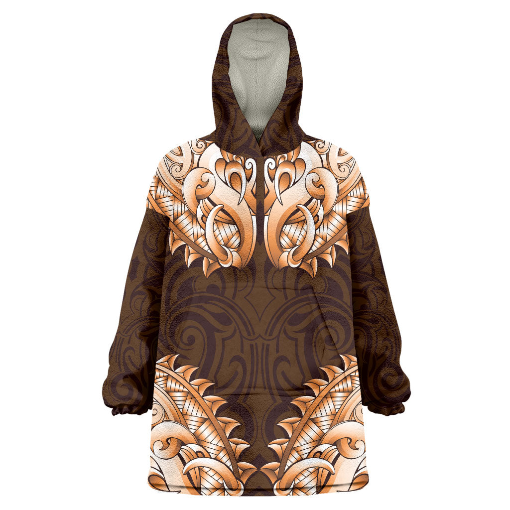 New Zealand Ta Moko Wearable Blanket Hoodie Aotearoa Maori Chest Tattoo Orange