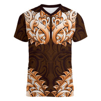 New Zealand Ta Moko Women V-Neck T-Shirt Aotearoa Maori Chest Tattoo Orange