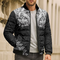 New Zealand Ta Moko Bomber Puffer Jacket Aotearoa Maori Chest Tattoo Black