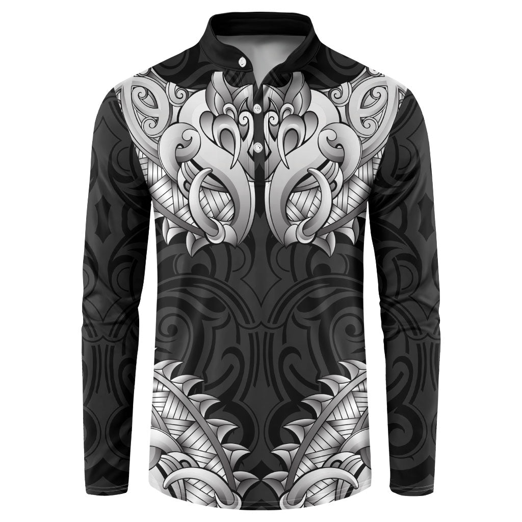 New Zealand Ta Moko Button Sweatshirt Aotearoa Maori Chest Tattoo Black