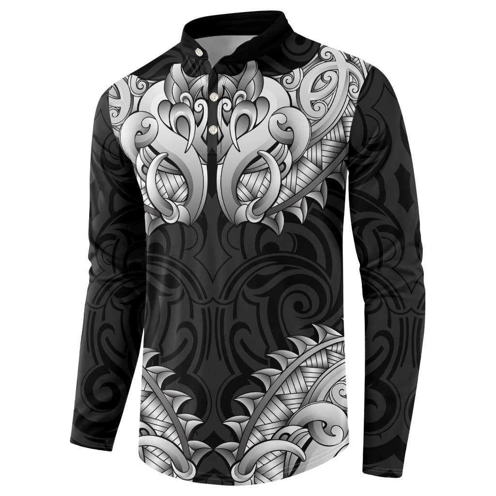New Zealand Ta Moko Button Sweatshirt Aotearoa Maori Chest Tattoo Black
