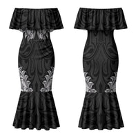 New Zealand Ta Moko Couples Matching Mermaid Dress and Long Sleeve Button Shirt Aotearoa Maori Chest Tattoo Black