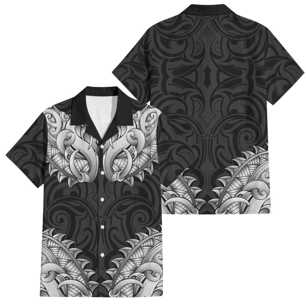 New Zealand Ta Moko Family Matching Long Sleeve Bodycon Dress and Hawaiian Shirt Aotearoa Maori Chest Tattoo Black