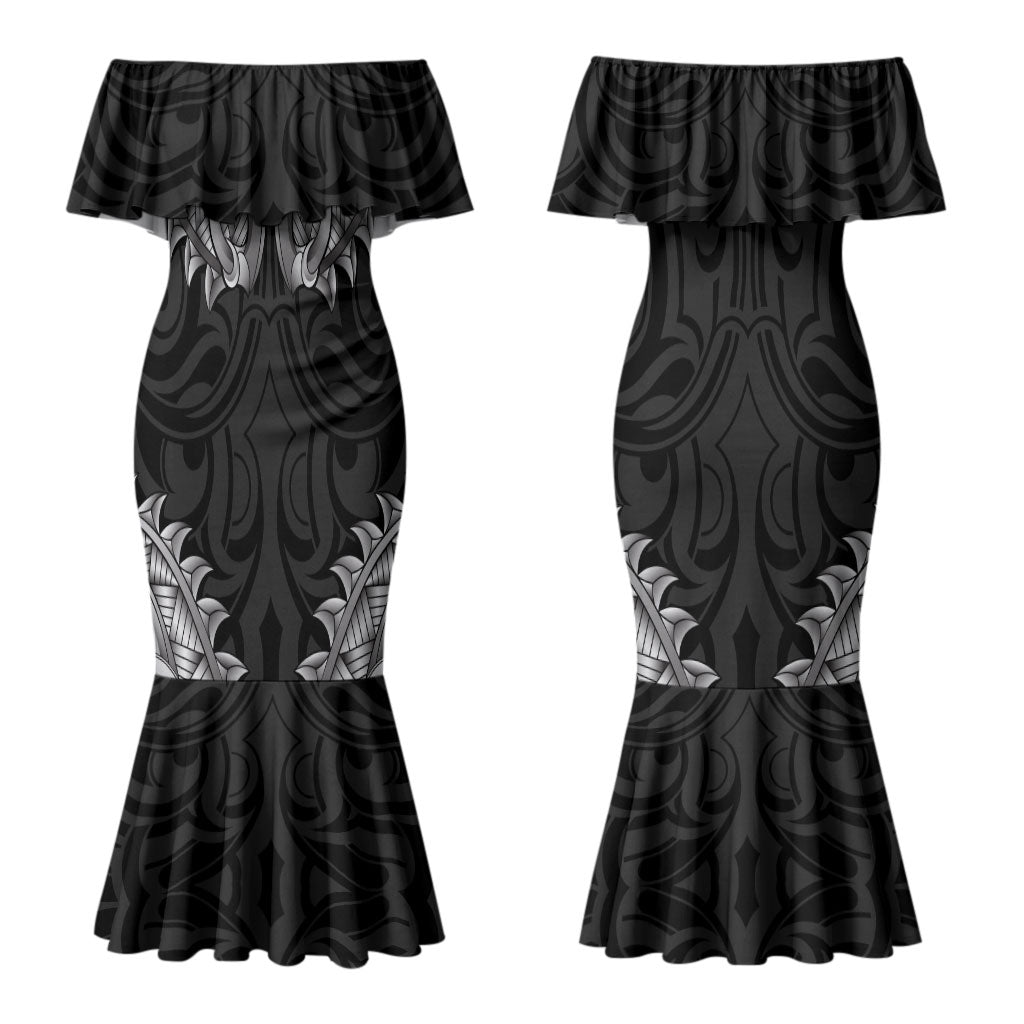 New Zealand Ta Moko Family Matching Mermaid Dress and Hawaiian Shirt Aotearoa Maori Chest Tattoo Black