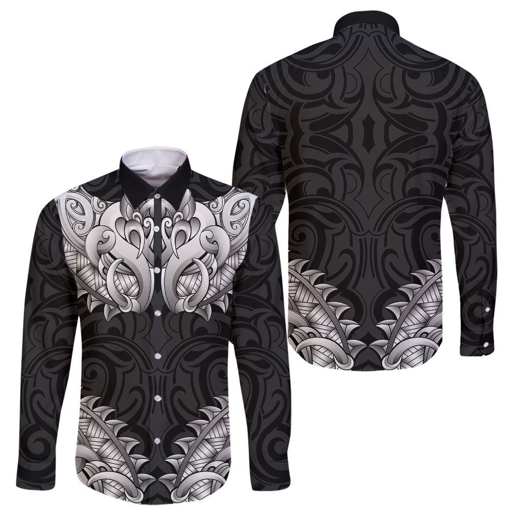 New Zealand Ta Moko Family Matching Puletasi and Hawaiian Shirt Aotearoa Maori Chest Tattoo Black