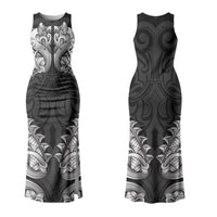 New Zealand Ta Moko Family Matching Tank Maxi Dress and Hawaiian Shirt Aotearoa Maori Chest Tattoo Black
