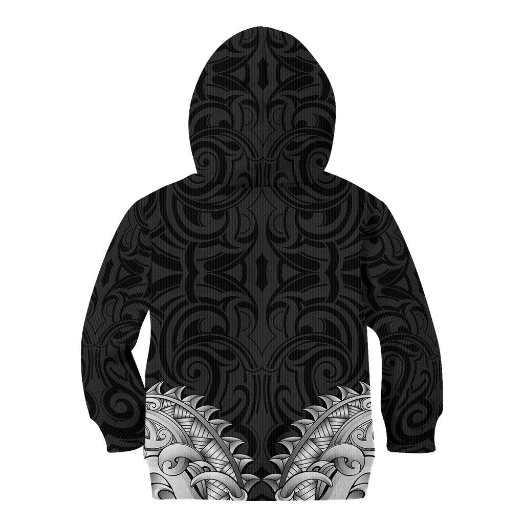 New Zealand Ta Moko Kid Hoodie Aotearoa Maori Chest Tattoo Black