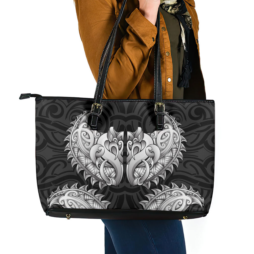 New Zealand Ta Moko Leather Tote Bag Aotearoa Maori Chest Tattoo Black