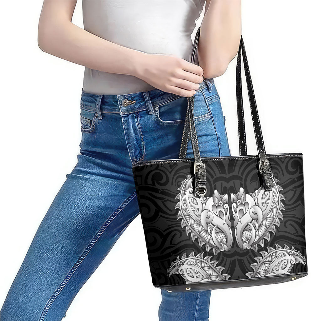 New Zealand Ta Moko Leather Tote Bag Aotearoa Maori Chest Tattoo Black