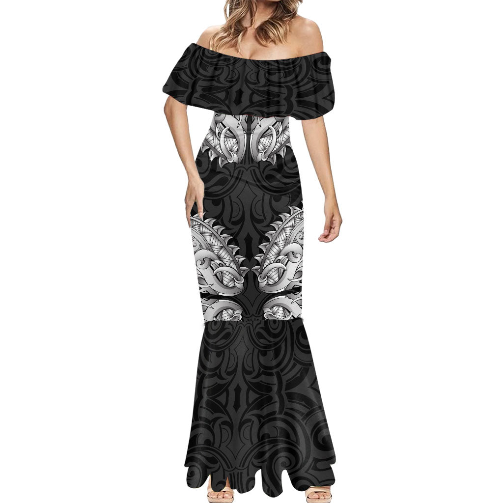 New Zealand Ta Moko Mermaid Dress Aotearoa Maori Chest Tattoo Black