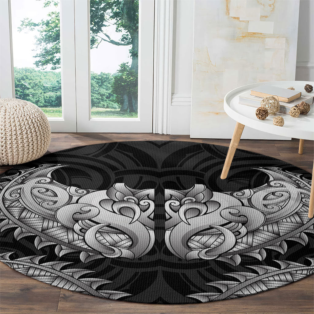 New Zealand Ta Moko Round Carpet Aotearoa Maori Chest Tattoo Black
