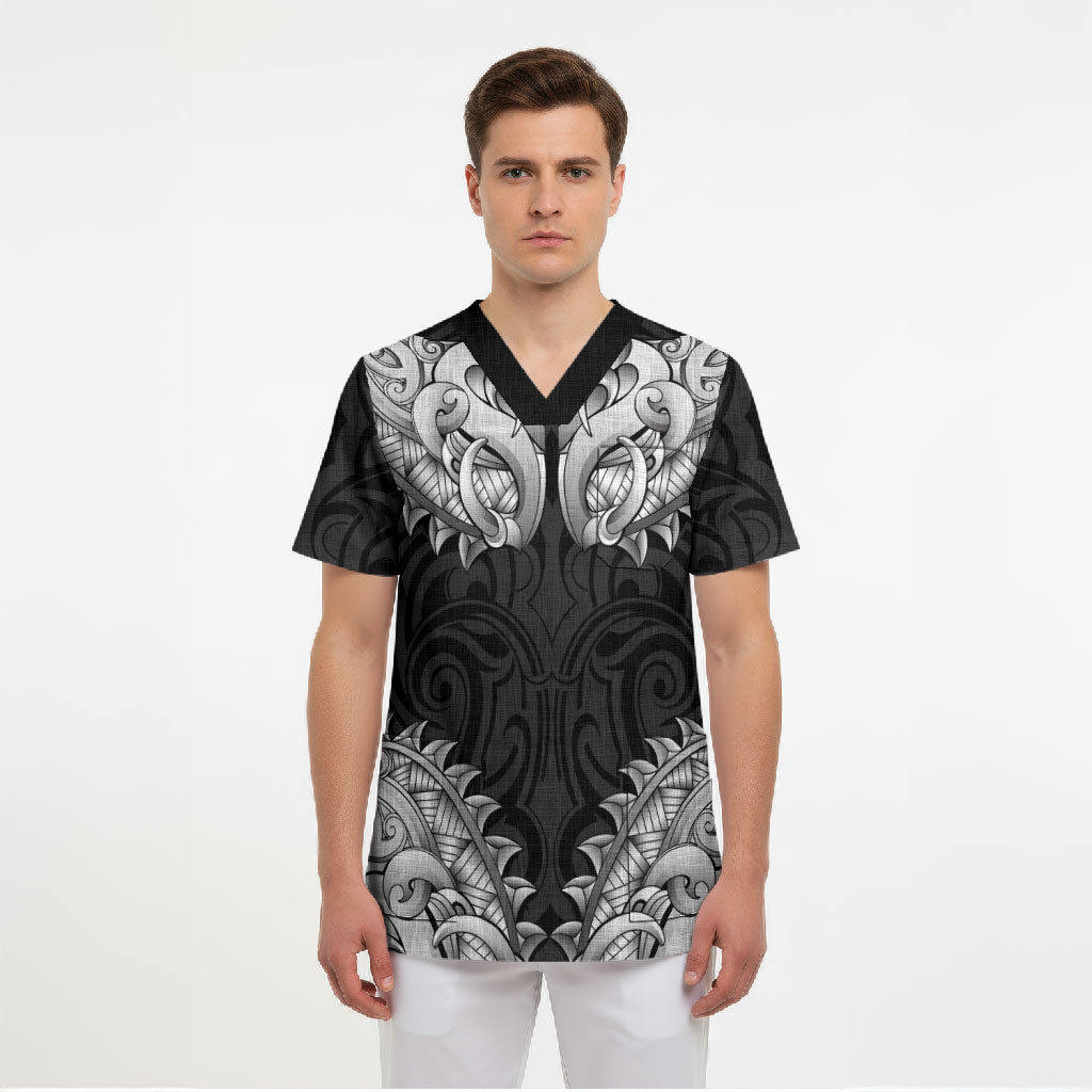 New Zealand Ta Moko Scrub Top Aotearoa Maori Chest Tattoo Black